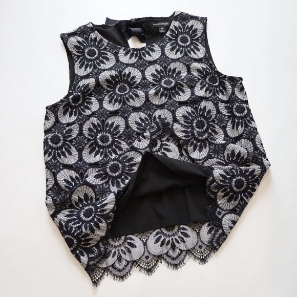 BANANA REPUBLIC Size Medium Sleeveless Black Gray Floral Lace Blouse Top - Picture 8 of 9